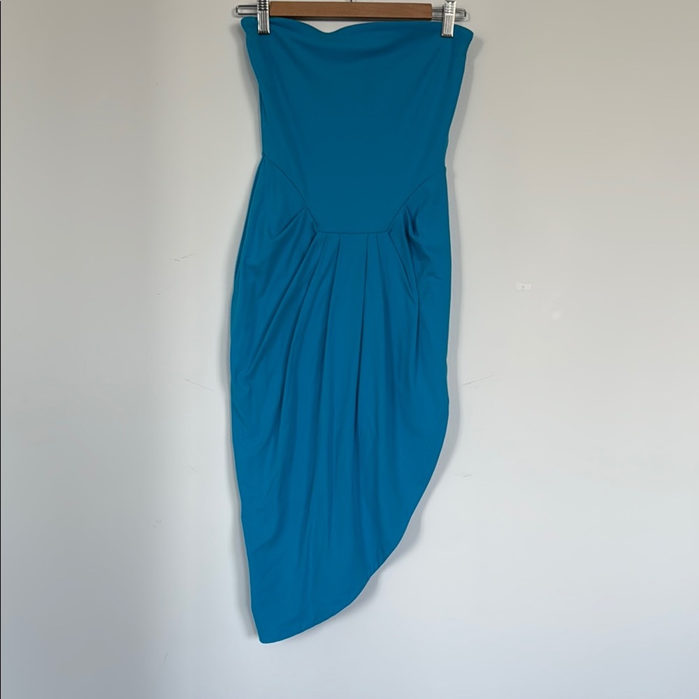 Susana Monaco Blue Asymmetrical Ruched Sheath Dress